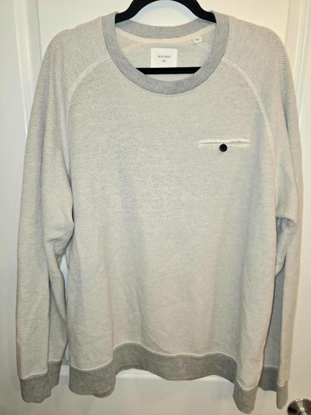 Billy Reid Organic Cotton Crewneck Sweater Basketweave Beige Tweed Mens Sz XXL